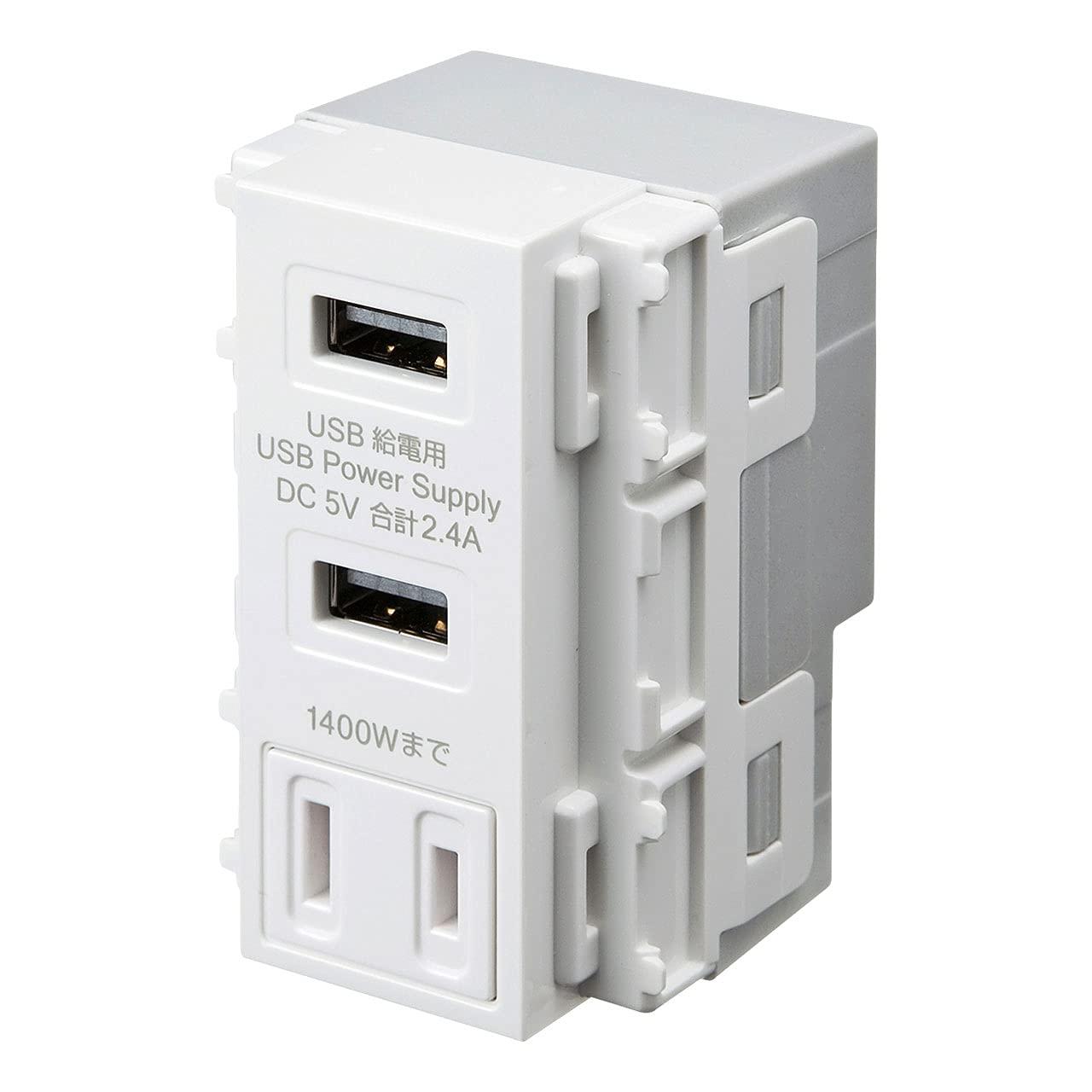 Sanwa Supply Built-in USB Power Outlet with AC Adapter, White TAP-KJUSB2AC1W