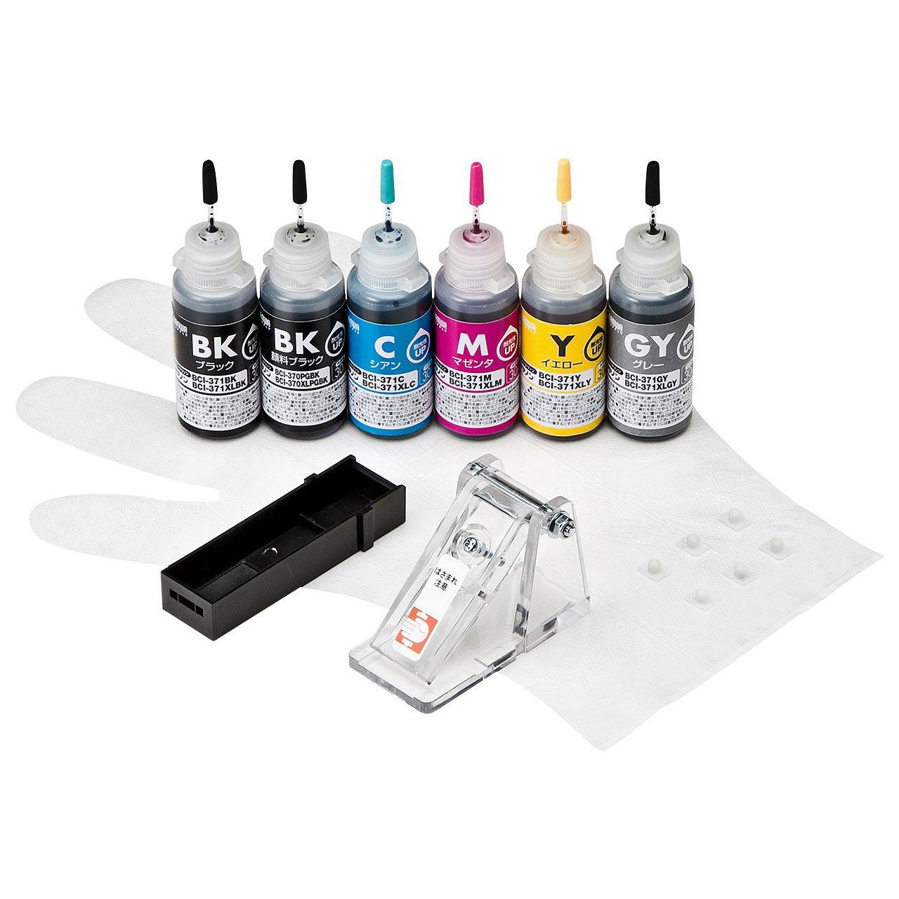 Sanwa Supply Refill Ink for BCI-370PGBK, 371BK, C, M, Y, GY INK-C371S30S6
