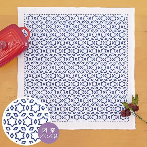 Olympus Thread Sashiko Kit: Single-Stitch Flower Dishcloth - Star and Three Diamonds, Navy Blue SK304