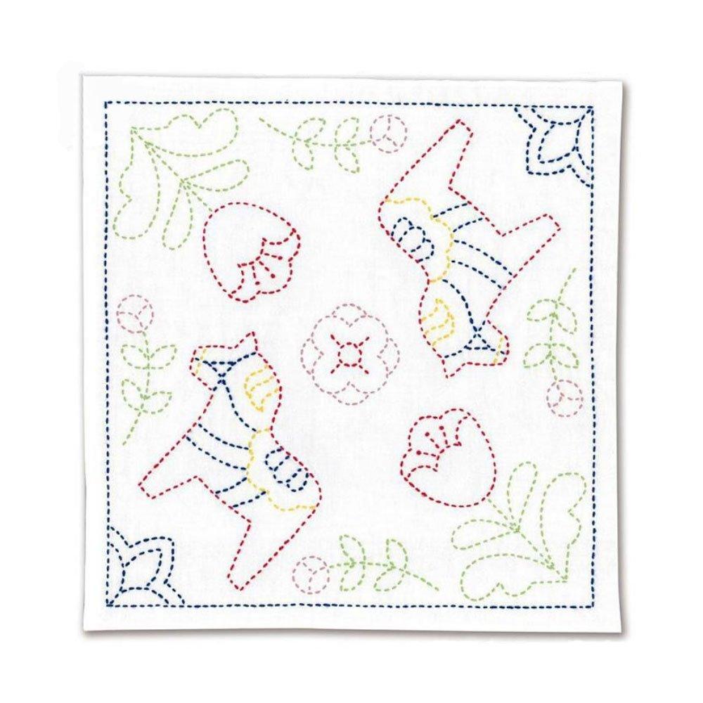 Olimpas Sashiko Kit: Nordic Motif Flower Dishcloth - Dala Horse SK-327
