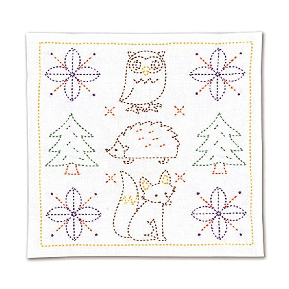 Olimpas Sashiko Kit: Nordic Motif Flower Dishcloth - Forest SK-329