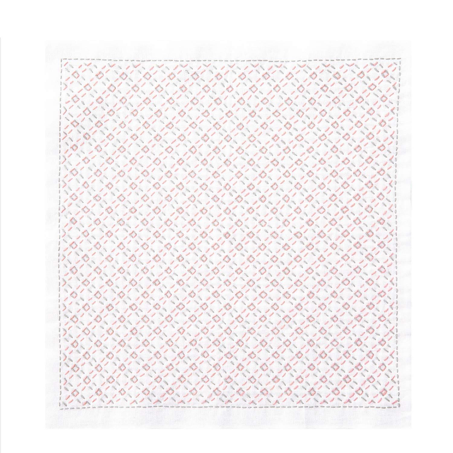 Olimpas Silk One-Stitch Flower Dishcloth Sashiko Kit Check Pattern Approx. 34cm x 34cm OLY-SK-384