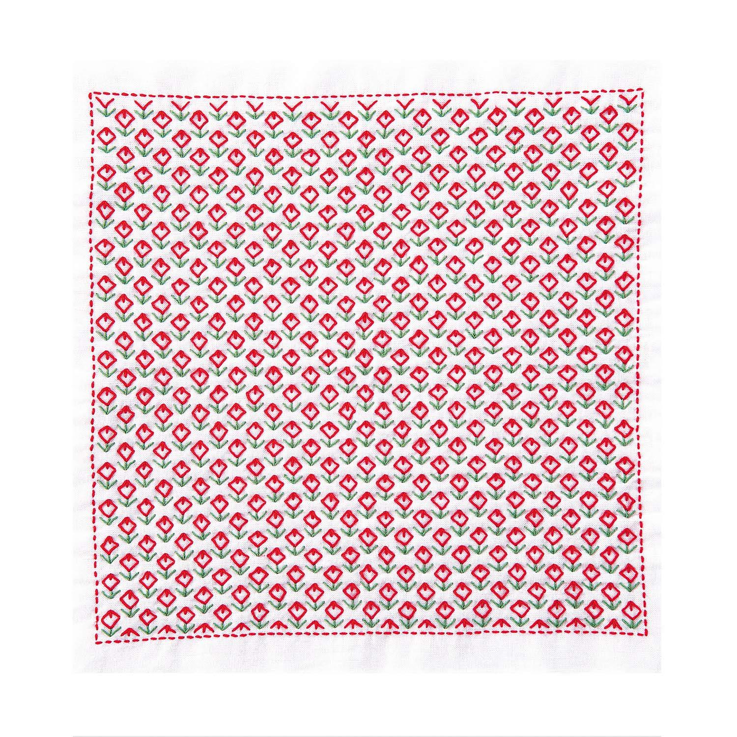Olimpas Silk One-Stitch Flower Dishcloth Sashiko Kit Flower Garden Approx. 34cm x 34cm OLY-SK-387