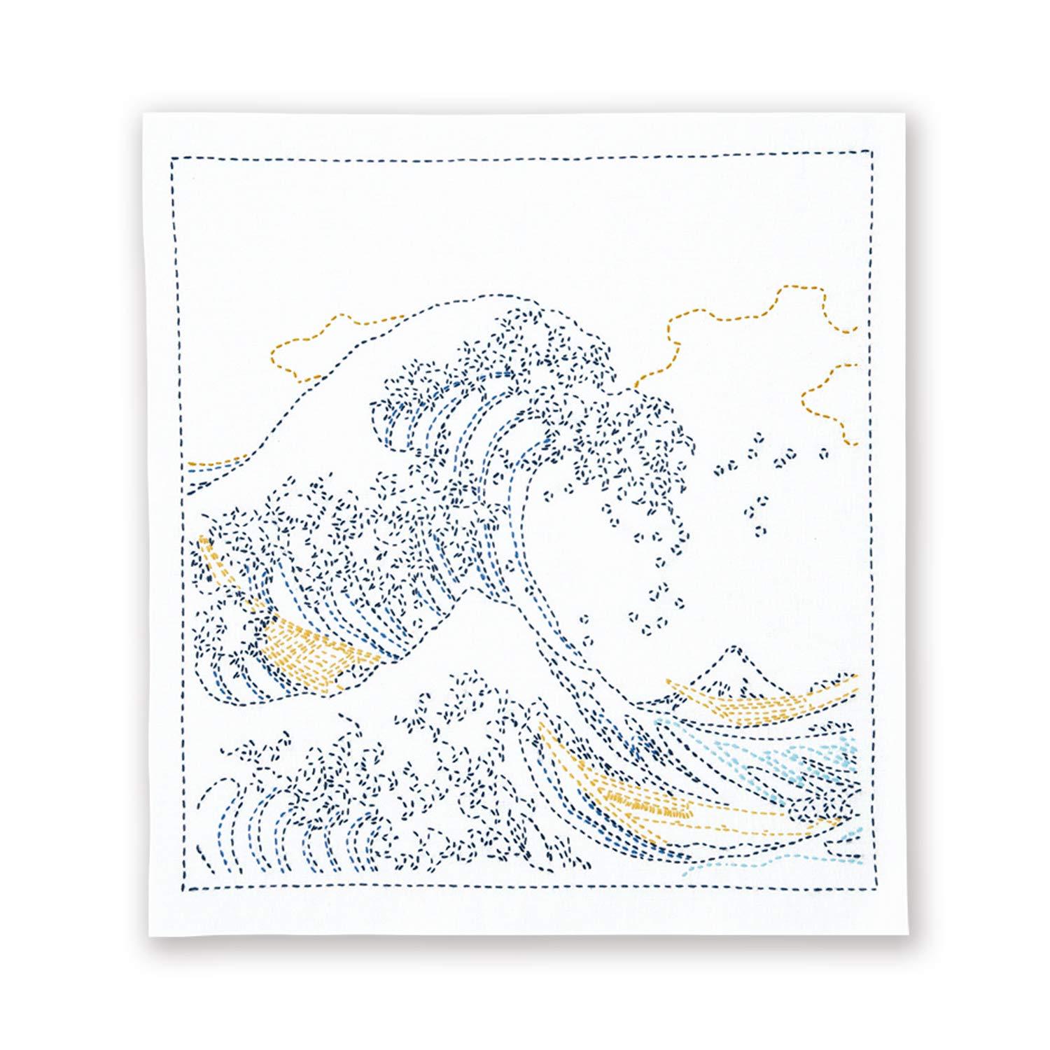 Olympus Silk Sashiko Thread (Fine) Special Sashiko Flower Dishcloth Kit “Thirty-Six Views of Mount Fuji: The Great Wave off Kanagawa” OLY-SK408