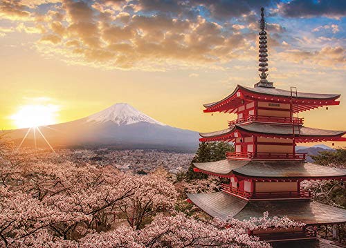 Yanoman 500-Piece Jigsaw Puzzle: Japanese Landscape - Mount Fuji and Cherry Blossoms at Dawn (Yamanashi) (38x53cm) 05-1023 Includes: Piece Request Postcard, Adhesive, Spatula, Service Card, Jigsaw Puzzle Instructions