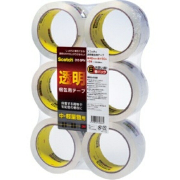 3M Scotch® Packaging Tape for Medium-Lightweight Use 48mm × 50m 6-Roll Pack 313 6PN