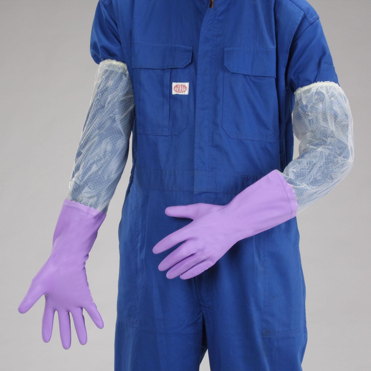 [L/650mm] Gloves (with Arm Cover/Heavy-Duty, PVC) Violet L
