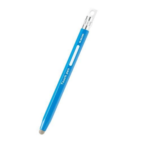 ELECOM Touch Pen Hexagonal Pencil-Shaped for Children with Strap Hole Conductive Fiber Type (Compatible with Smartphones/Tablets) Replaceable Tip Blue P-TPENSEBU