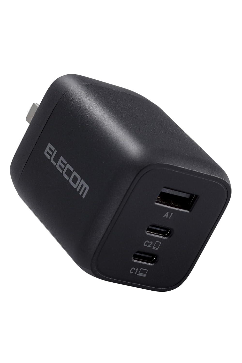 ELECOM Charger Type-C 3-Port USB-C×2 USB-A×1 65W USB PD Compatible PPS Compatible Foldable Plug GaN Adopted Black MPA-ACCP4465BK
