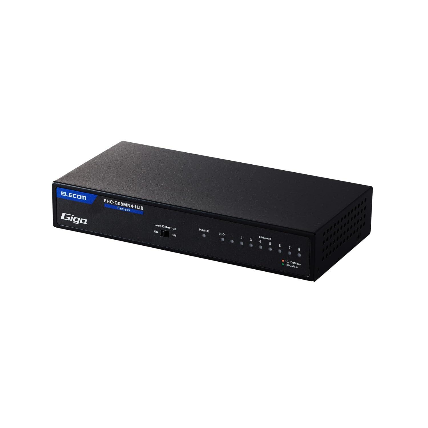 ELECOM Gigabit Switching Hub 8-Port Metal Housing with Magnet Built-in Power Supply Model Black EHC-G08MN4-HJB