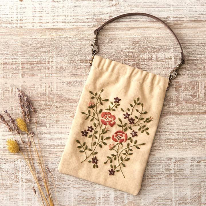 LECIEN Embroidery Kit COSMO Botanical Embroidery Series Rose Spring-Closure Pouch Light Honey Color 50 Approx. H17.5×W12cm No.92904
