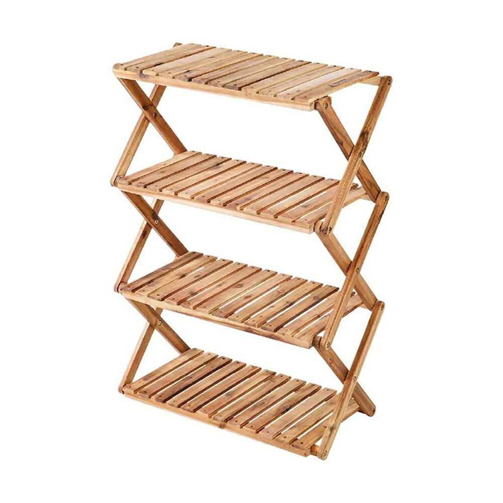 CAPTAIN STAG Camping Balcony Storage Shelf Wooden 4-Tier Rack MOVE Rack W600mm Height 2-Stage Adjustable CS Classics UP-2580