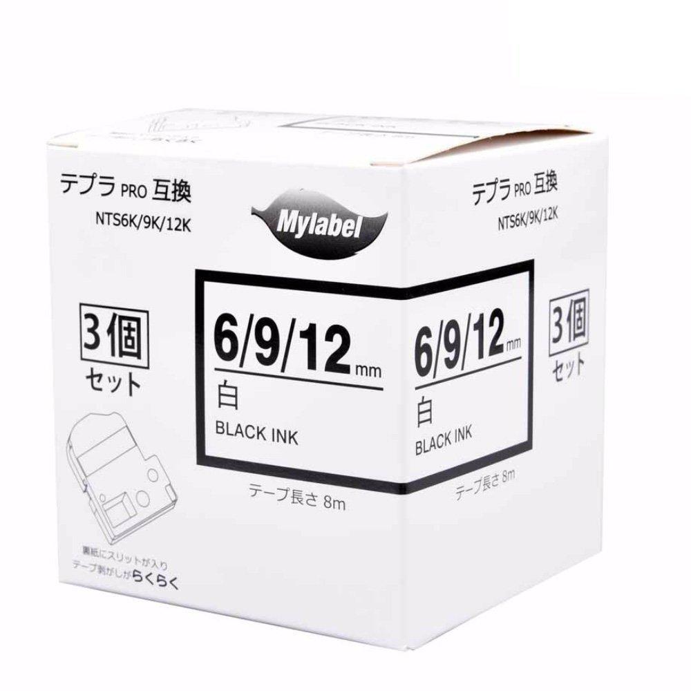 mylabel King Jim Compatible Tape Cartridge Tepla Pro 9 mm 3-Pack NTS 9K White Background Black Text Long 8 m SS 9K Compatible Product Compatible Tepla Tape (White Background Black Text, Width 6mm/9mm/12mm Length 8m)