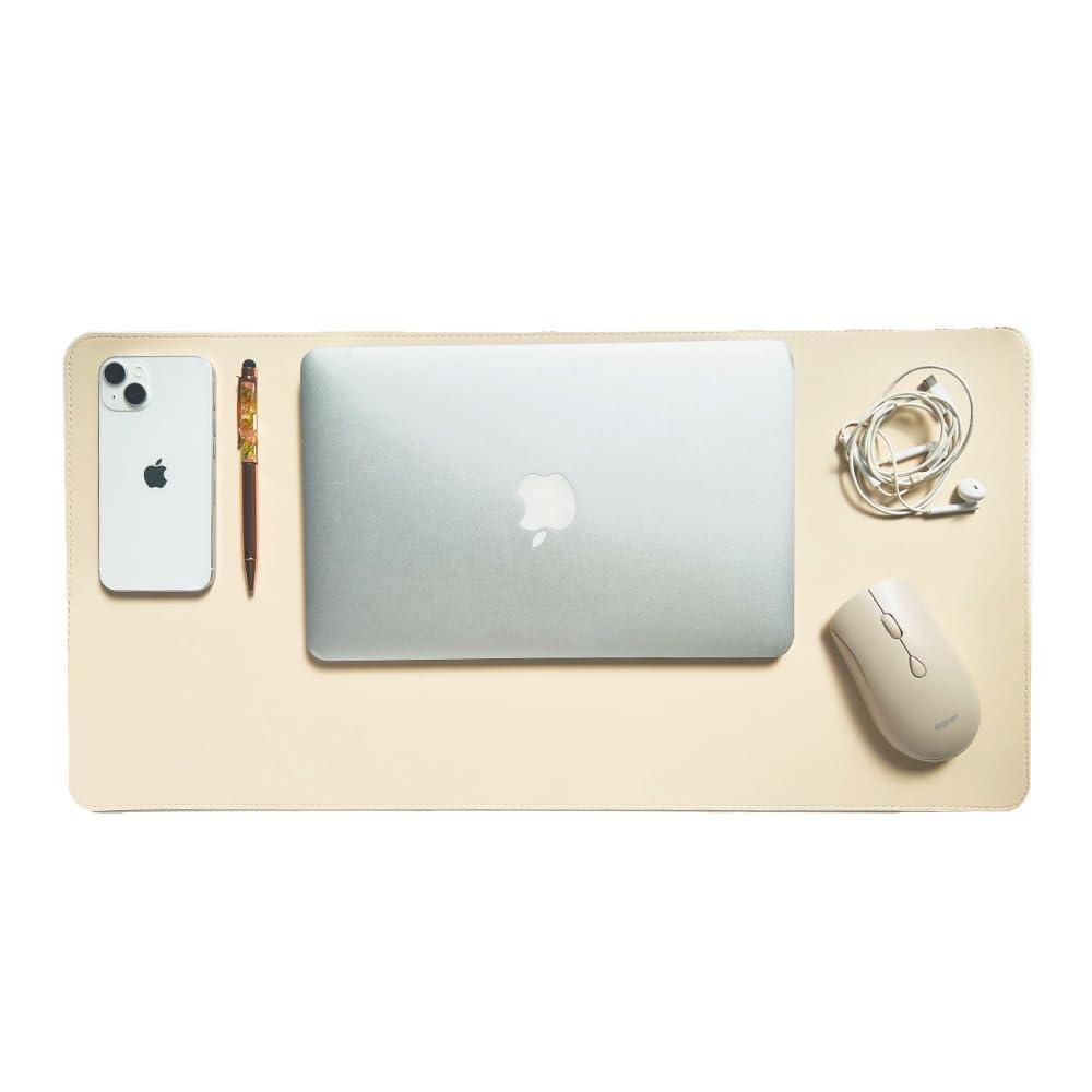30x60cm Large Size Double-Sided Reversible Premium Leather-Style Mouse Pad & Desk Mat EGRET (Yellow & Light Beige)