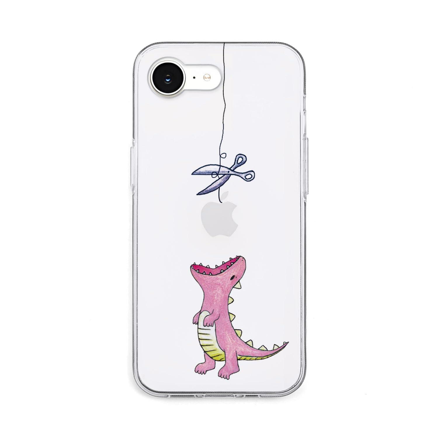 AKAN iPhone 16e Case Soft Clear Case [ Anti-Fingerprint TPU Resistant to Discoloration UV Print Dustproof Wireless Charging Transparent ] Cute Popular Character Apple iPhone Case SE 4th Generation AK27573i16E Hungry Dinosaur Pink