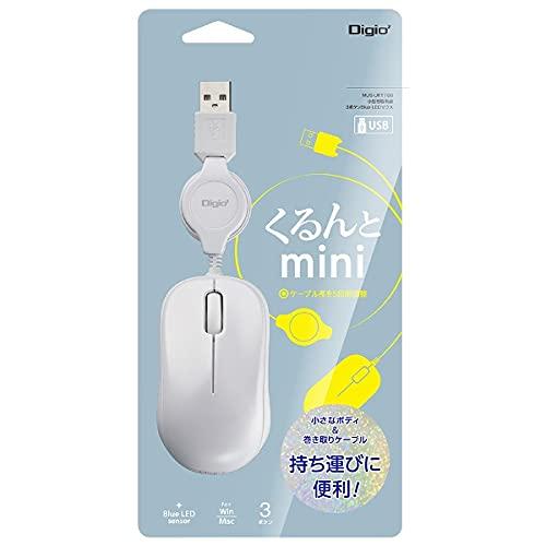 Digio2 Mouse Compact Retractable Wired 3-Button BlueLED White MUS-UKT166W