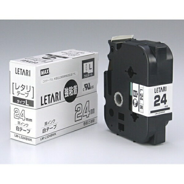 Max Beepop Mini Tape Cassette Strong Adhesive 24mm Width White with Black Text LM-L524BWK