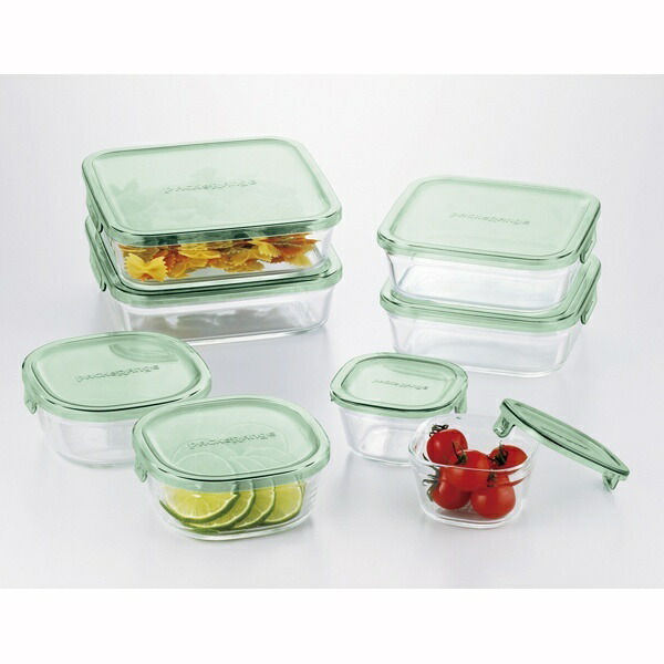iwaki Heat-Resistant Glass Storage Container Green Square 8-Piece Set Pack & Range PS-PRN-8G