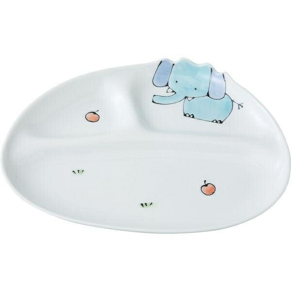 Saikai Pottery Hasami Ware Mini Plate with Divider, Elephant Pattern, 22.5cm (6.9in), 60234