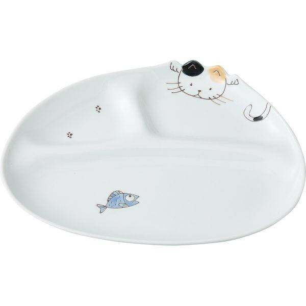 Saikai Pottery Hasami Ware Mini Plate with Divider, Cat Design, 22.5cm (8.9in) 60236
