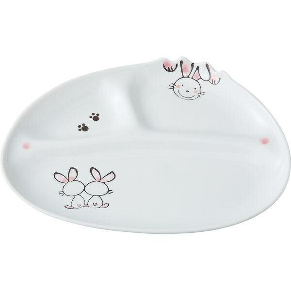 Saikai Pottery Hasami Ware Mini Plate with Divider Rabbit Pattern 22.5cm 60238