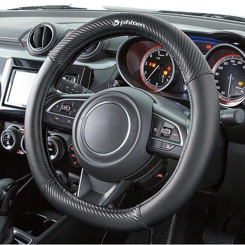 BONFORM Phiten Carbon Aqua Titanium Steering Wheel Cover Handle Cover M Black Drive Steering Wheel Cover phiten 6828-05BK