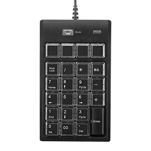 Sanwa Supply Programmable Numeric Keypad with Assignment Function, Wired USB Connection, Membrane, 23 Keys + Switch Button NT-19UH2BKN2