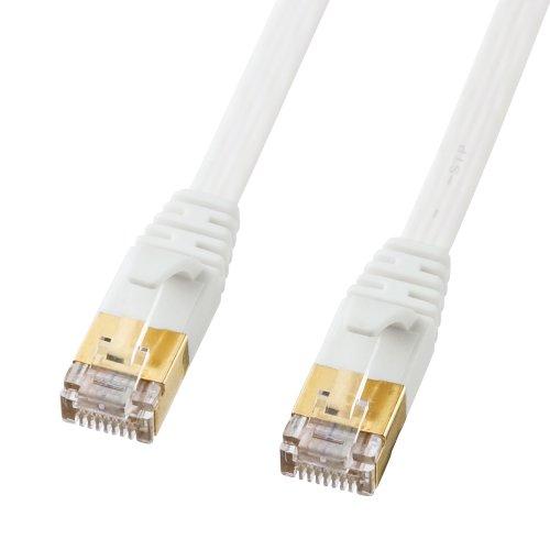 Sanwa Supply LAN Cable CAT7 Ultra Flat (1m) 10Gbps/600MHz Gigabit Ethernet Cable with Snap-Proof RJ45 Connectors White KB-FLU7-01W