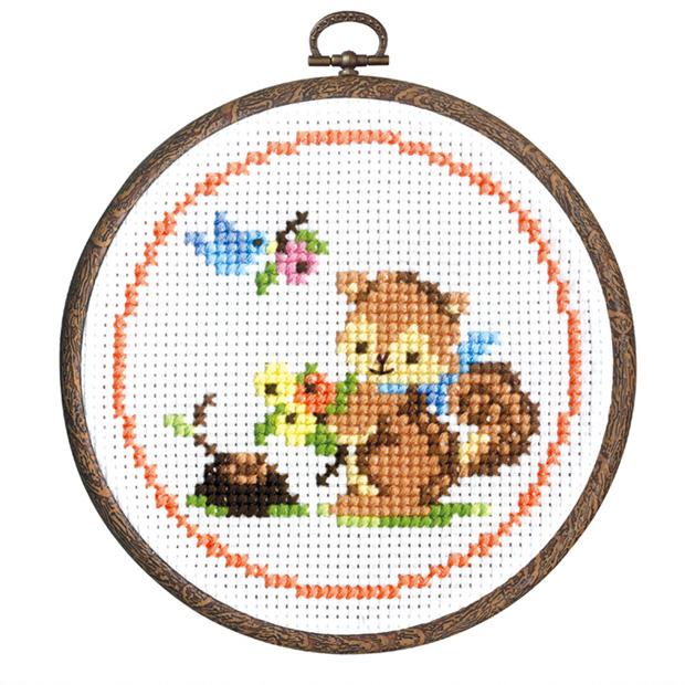 Olimpas Silk Embroidery Kit: Squirrel and Acorns 7404