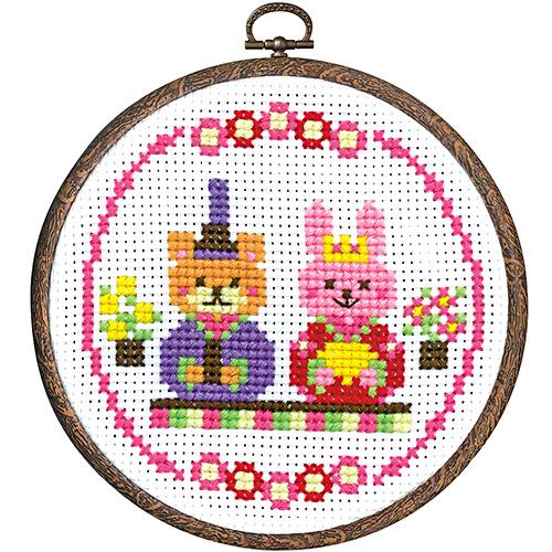 Olimpas Silk Cross Stitch Embroidery Kit: Hinamatsuri Smiling Dolls with Stylish Hoop, Off-White 7458