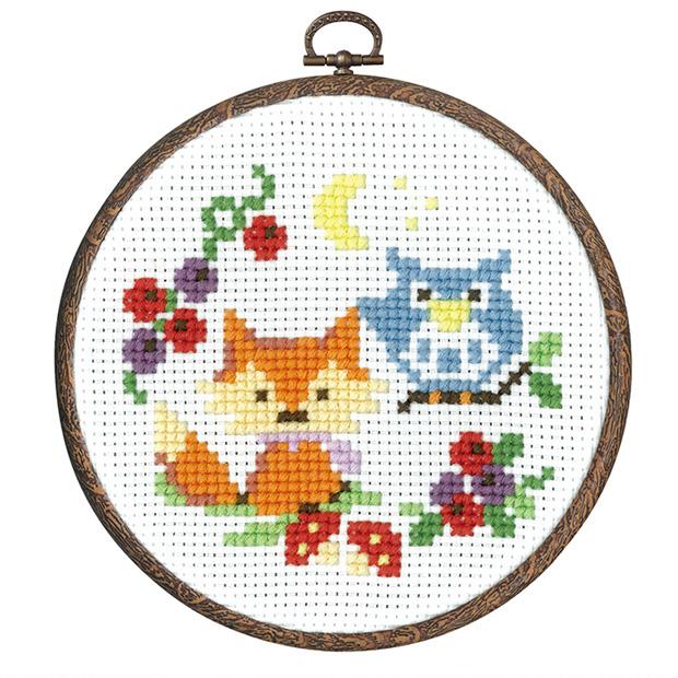 Olimpas Silk Embroidery Kit: Forest Friends - Owl Teacher and Baby Fox 7486