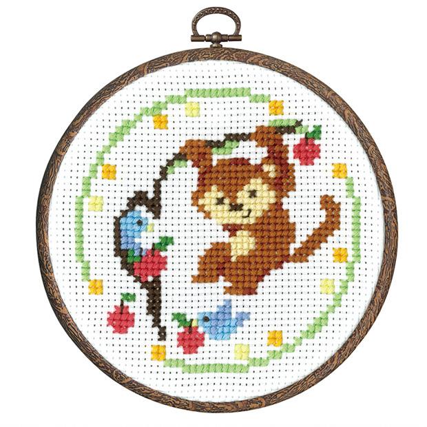 Olimpas Silk Embroidery Kit: Forest's Cute Friends - Monkey Greeting 7488