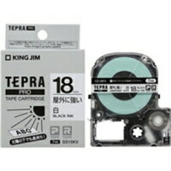 King Jim Tepla PRO Tape Cartridge Outdoor-Resistant Label 18mm White Label/Black Text Length 7m SS18KV