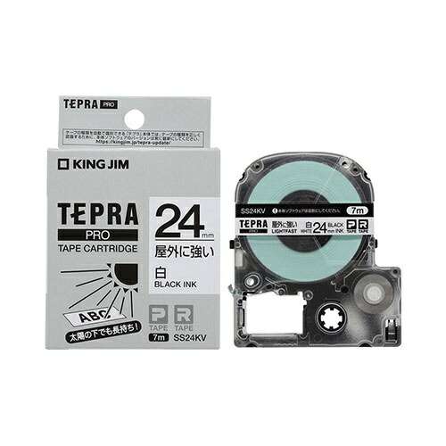 King Jim Tepla PRO Tape Cartridge Outdoor-Resistant Label 24mm White Label/Black Text Length 7m SS24KV