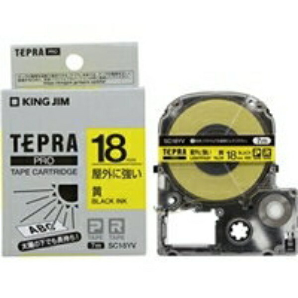 King Jim Tepla PRO Tape Cartridge Outdoor-Resistant Label 18mm Yellow Label/Black Text Length 7m SC18YV