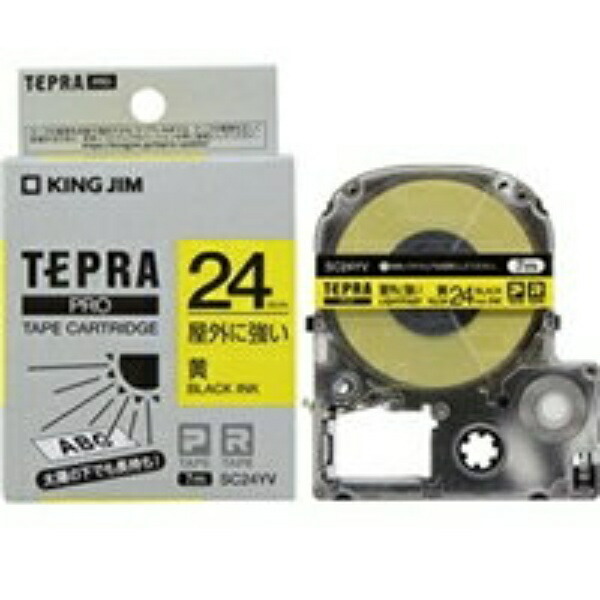 King Jim Tepla PRO Tape Cartridge Outdoor-Resistant Label 24mm Yellow Label/Black Text Length 7m SC24YV