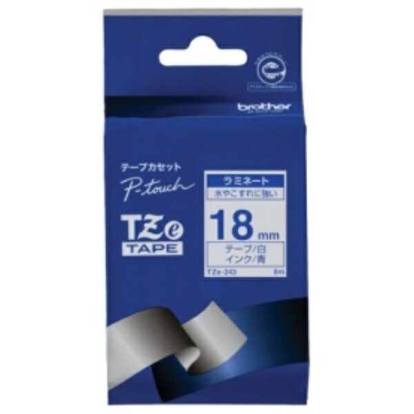 Brother TZe Tape Laminating Tape (White Background/Blue Text) 18mm TZe-243