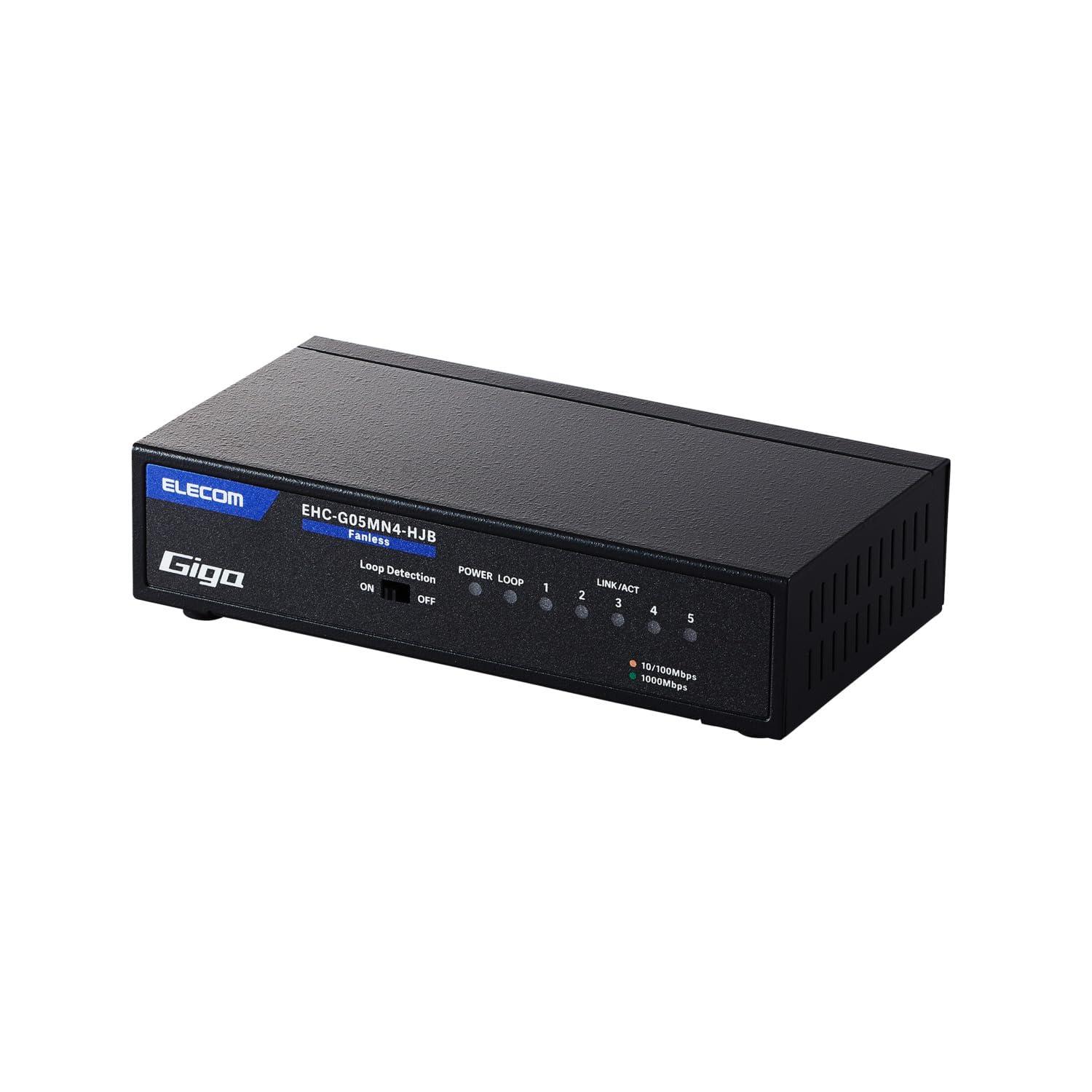 ELECOM Gigabit Switching Hub 5-Port Metal Housing with Magnet Built-in Power Supply Model Black EHC-G05MN4-HJB