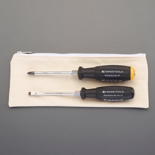 2-Piece Set [+-] Screwdriver (Through-Handle)