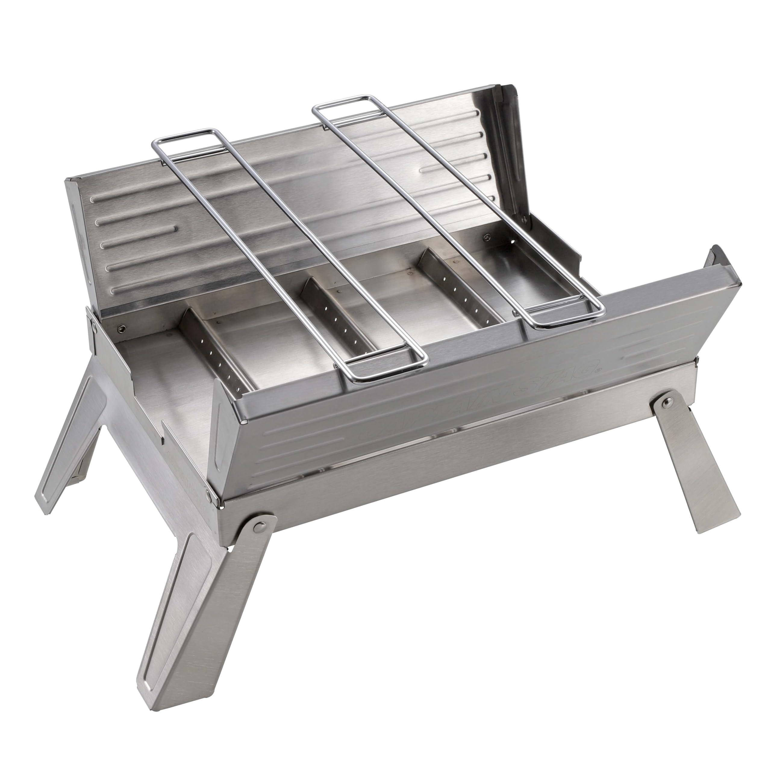 CAPTAIN STAG Barbecue Grill Fire Pit Box Grill A4 Size Easy Assembly Includes Grill Rack Storage Bag Stainless Steel UG-110