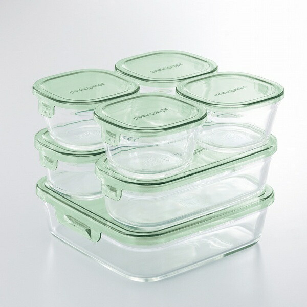 iwaki Heat-Resistant Glass Storage Container Green 7-Piece Set Pack & Range PSC-PRN-G7