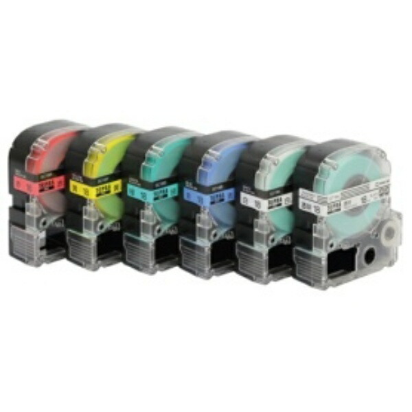 King Jim Tepla PRO Tape Cartridge Basic Pack 18mm 6-Pack (Red, Yellow, Green, Blue, White, Clear/Black Text) Length 8m SC186T