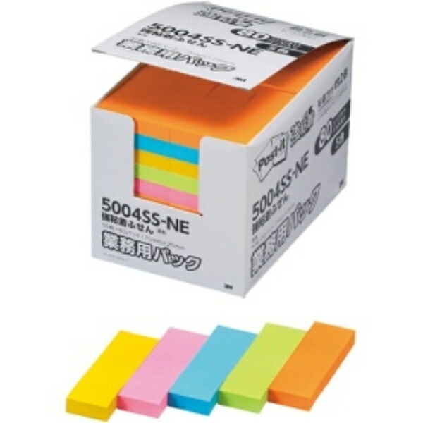 Post-it Notes, Strong Adhesive, Neon Colors, 75×25mm, 90 Sheets × 80 Packs, 5004SS-NE