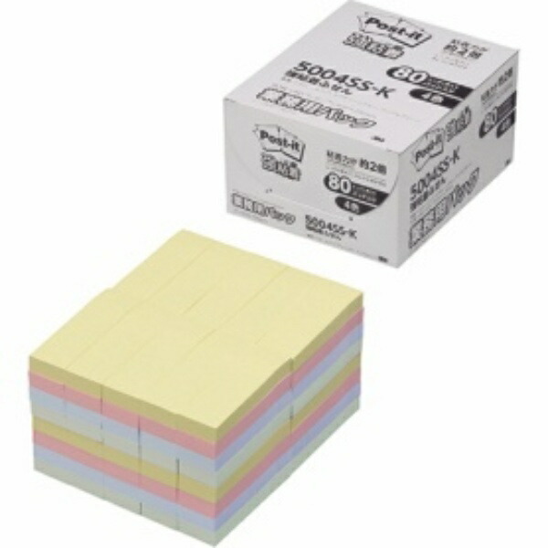 Post-it Notes, Strong Adhesive, Pastel Colors, 75×25mm, 90 Sheets × 80 Packs, 5004SS-K