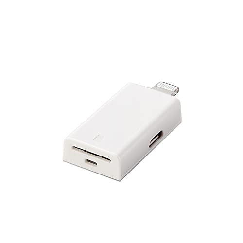 ELECOM Card Reader with Lightning Connector and Type-C Adapter for microSD Only Direct Plug-in Compatible with Mac and Windows White MR-LD102WH