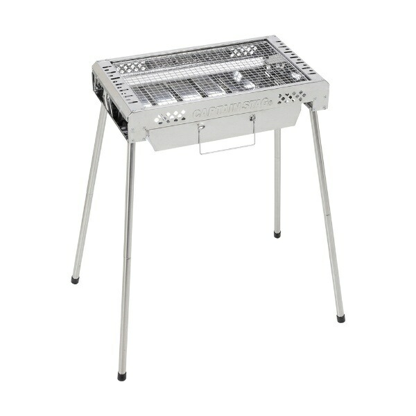 CAPTAIN STAG Barbecue Grill Slim Slide Grill 500 (Serves 3-4) High/Low 2-Step Height Adjustment Slide-in Charcoal Tray Stainless Steel Construction Easy Assembly UG-83 Silver Width 500 × Depth 290 × Height 700/380mm