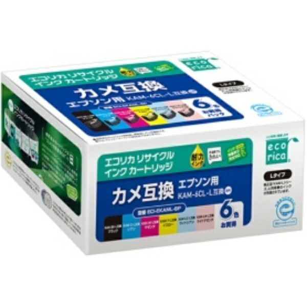 Ecolica Recycled Ink Cartridges 6-Color Pack (Dye) [Epson: KAM-6CL-L Compatible] ECI-EKAML-6P 1 Box (6 Cartridges: 1 Each Color)