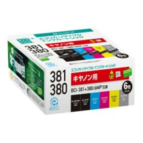 Ecolica Recycled Ink Cartridge 6-Color Pack [Canon: BCI-381+380/6MP Compatible] ECI-C381-6P 1 Box (6 Cartridges: Each Color)