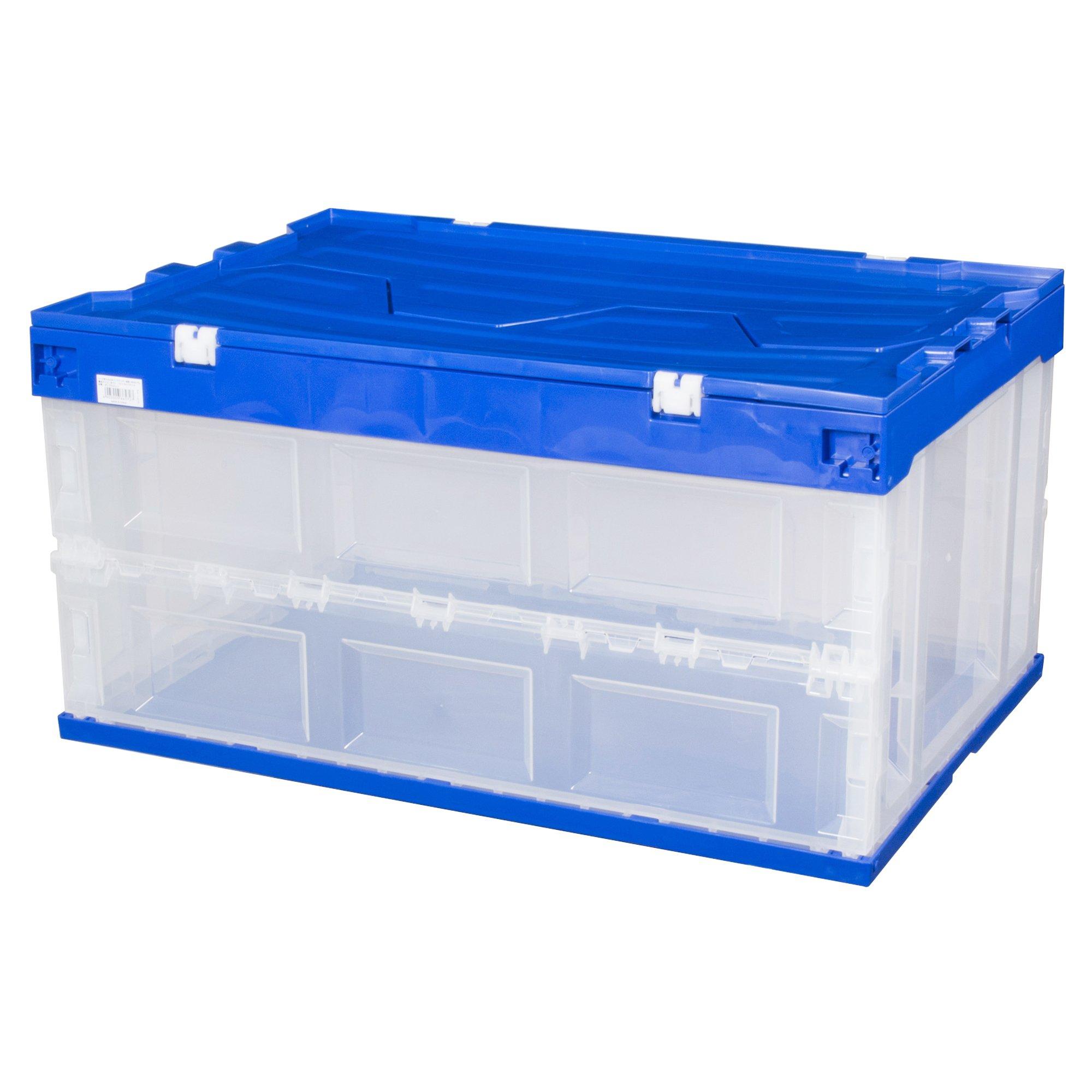 Iris Ohyama Container Folding Container Hard Type with Integrated Lid HDOH-75L Blue/Clear