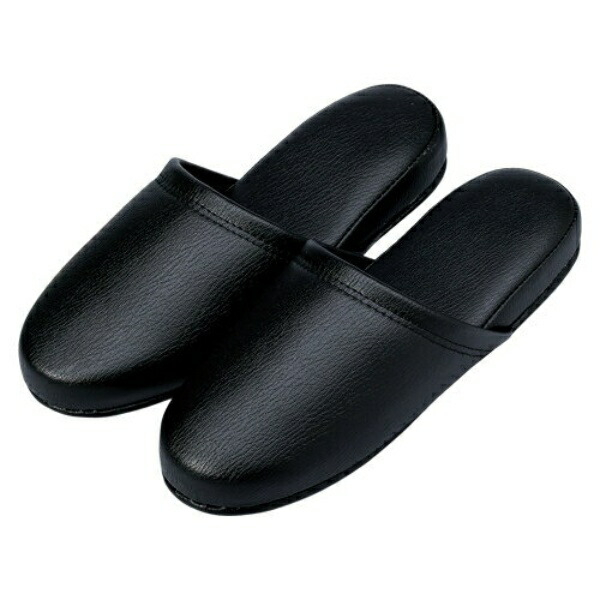 Antibacterial Leather-Like Slippers 10-Sokugumi Black Slippers Antibacterial Slippers